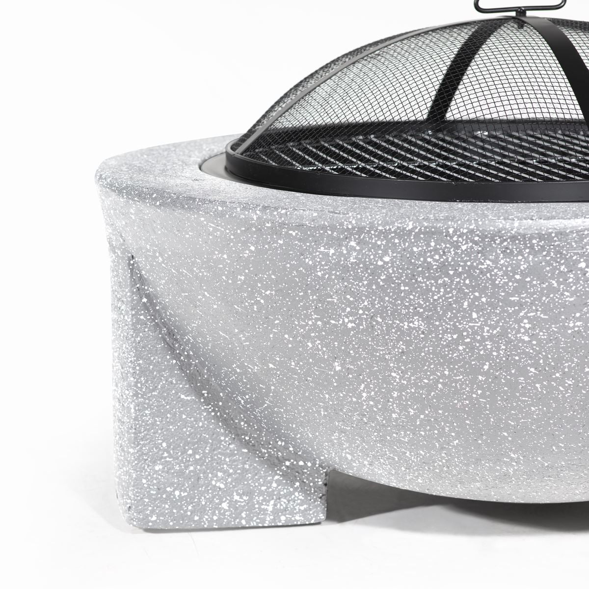Dellonda DG190 Round MgO Fire Pit with BBQ Grill & Safety Mesh Screen 75cm - Light Grey | Magnesium Oxide | The fire pit is made from MgO (Magnesium