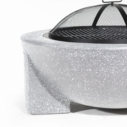 Dellonda DG190 Round MgO Fire Pit with BBQ Grill & Safety Mesh Screen 75cm - Light Grey | Magnesium Oxide | The fire pit is made from MgO (Magnesium