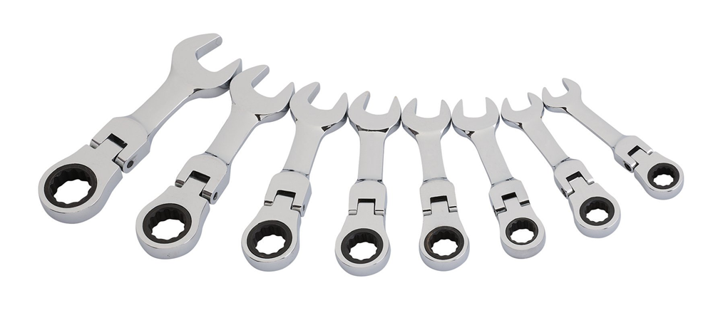 Draper 8PC STUBBY FLEX RACT. SPANNER 27982 27982 HI-TORQÂ® Metric Stubby Flexible Head Ratchet Combination Spanner Set (8 Piece)