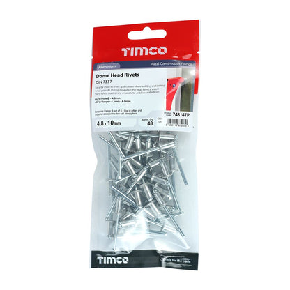 TIMCO Rivets - Dome Head - Aluminium 4.8 x 10 Pack 48