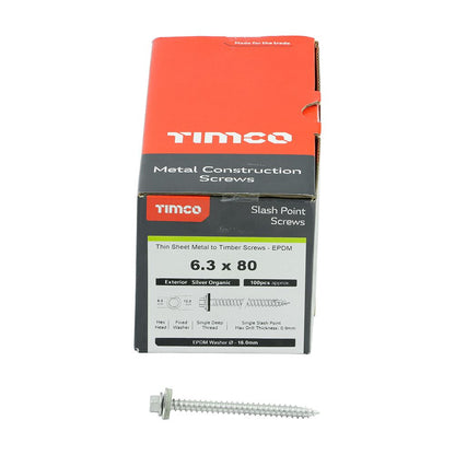 TIMCO Hex Screw W16 Slash EXT 6.3 x 80 Silver Pack 100