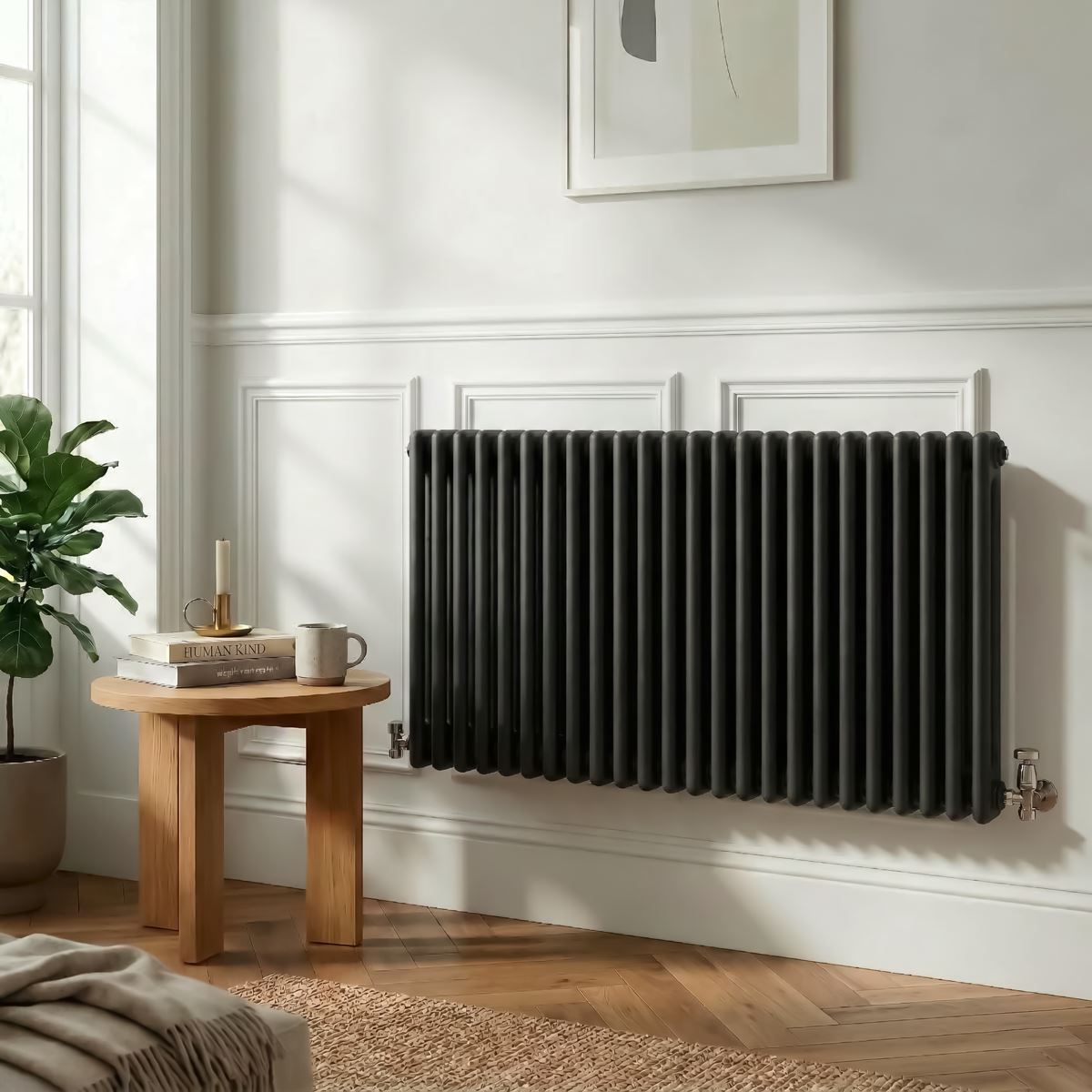 Baridi DH365 Horizontal Traditional 2 Column Radiator 600 x 1147mm - Black | Steel | Horizontal traditional two column radiator delivers a BTU output
