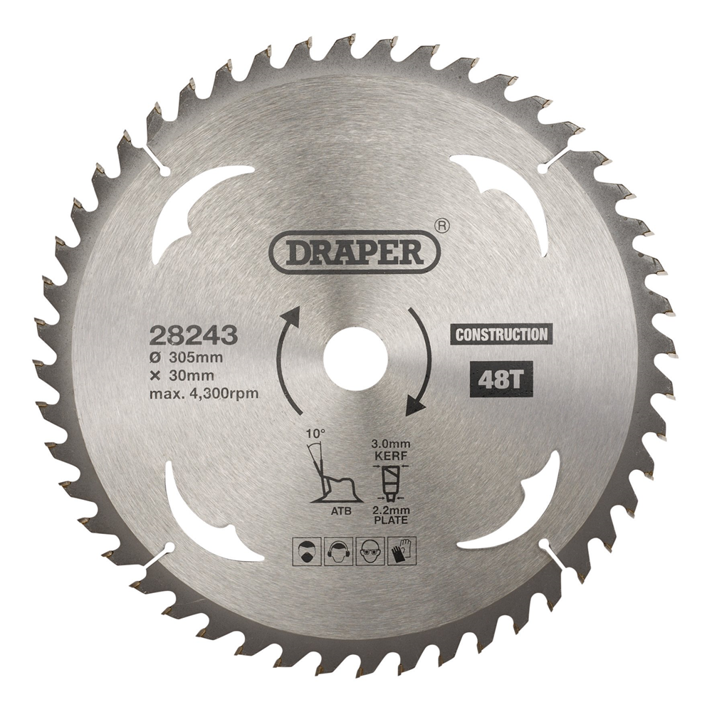 Draper TCT SAW BLADE 305MM 48T CONS 28243 TCT Construction Circular Saw Blade, 305 x 30mm