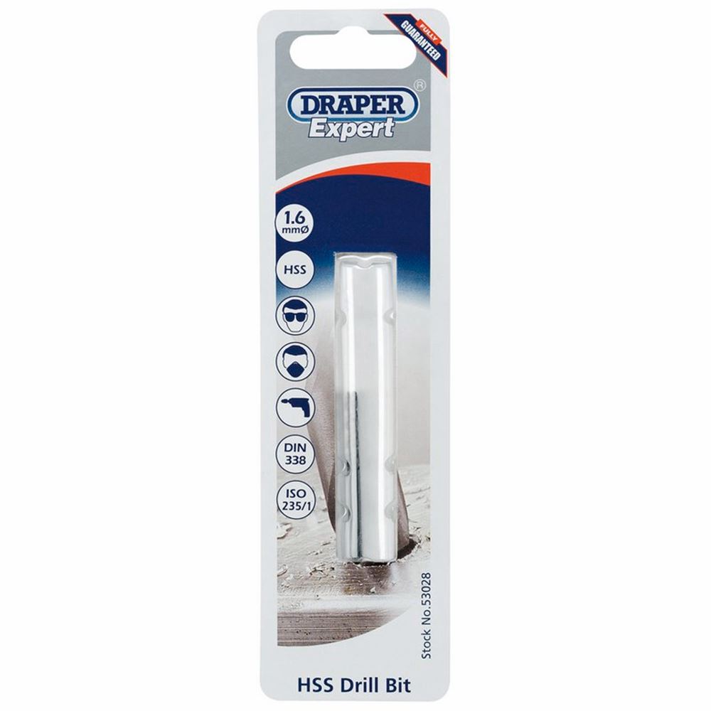 Draper 1.6MM HSS TWIST DRILL PCKD 53028 Metric HSS Twist Drills for Metric Tapping
