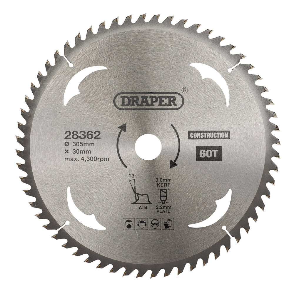Draper TCT SAW BLADE 305MM 60T CONS 28362 TCT Construction Circular Saw Blade, 305 x 30mm