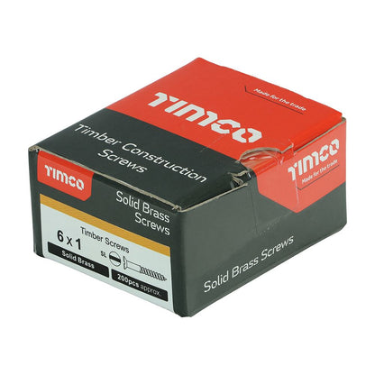 TIMCO Brass Timber Screw SLOT CSK 6 x 1 Pack 200