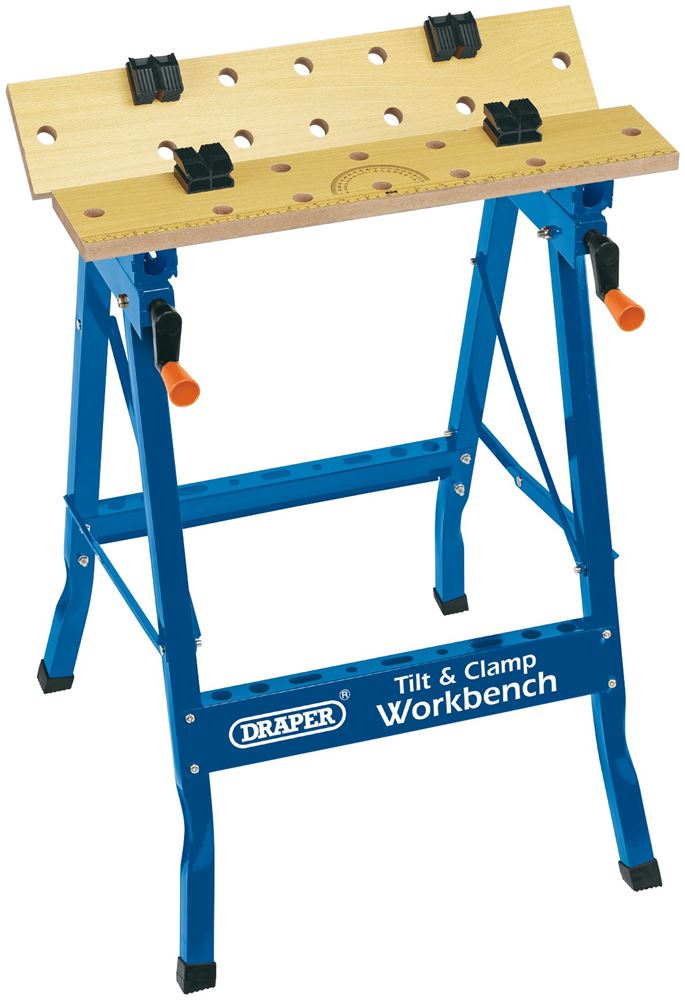 09951 Draper Tilt and Clamp Fold Down Workbench, 600 x 650 x 800mm WBTT600Y Work Light Trestles and Workbenches Professional Trade DIY Workshop Gara