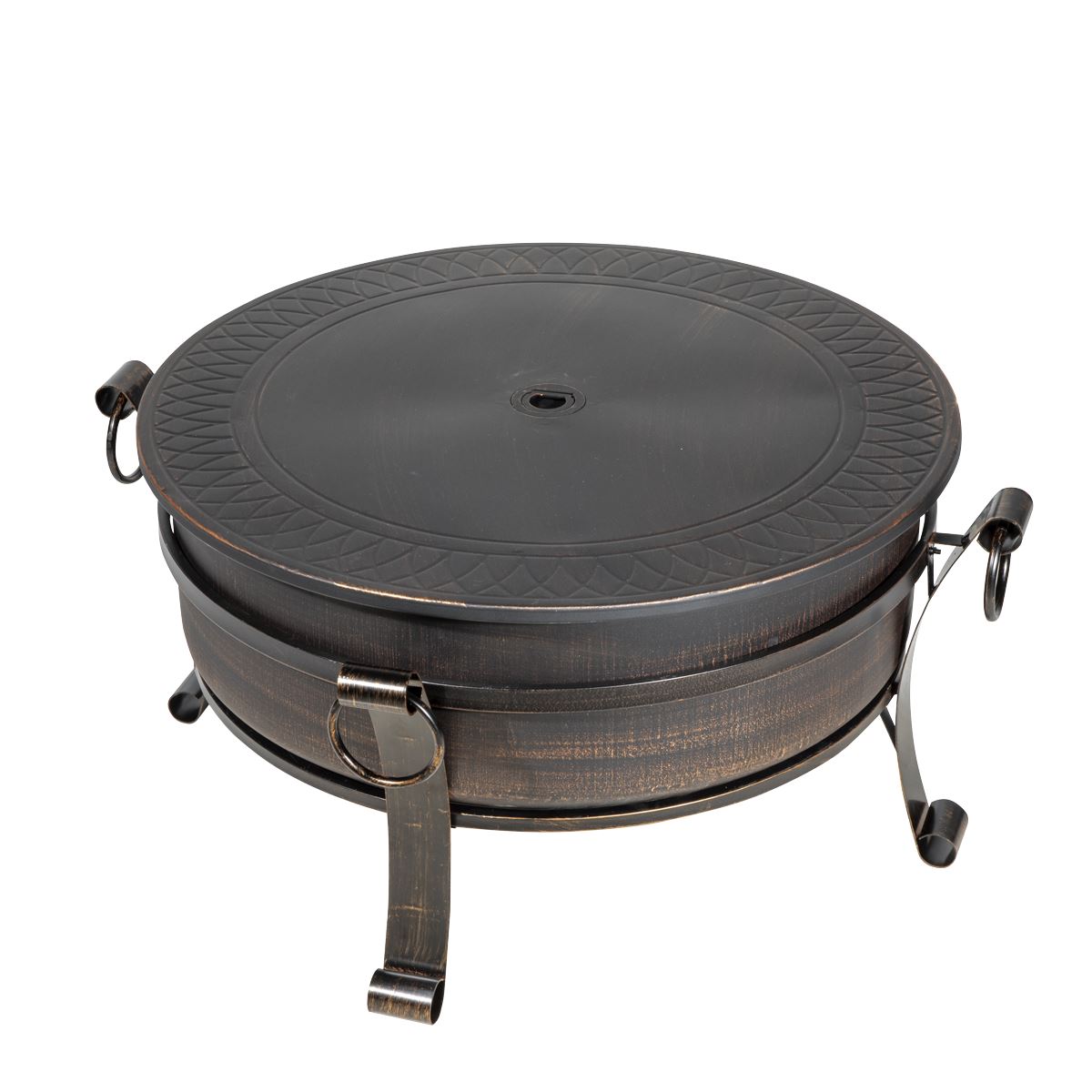 Dellonda DG42 76cm Deluxe 2-in-1 Outdoor Fire Pit & Coffee Table Antique Bronze Effect | Safety Screen | Supplied with steel lid allowing this fire