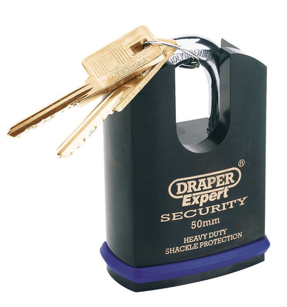 Draper H/DUTY SOLID STEEL P/LOCK 50MM 64197 Heavy Duty Solid Steel Padlocks with Shrouded Shackle
