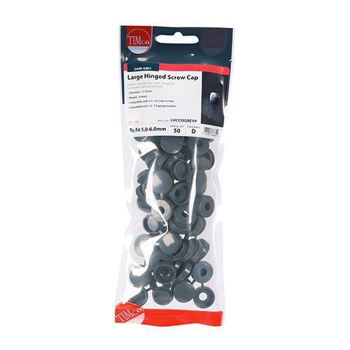 TIMCO Large Hinged Screw Cap- D Grey To fit 5.0 to 6.0 Screw Grey Pack 50