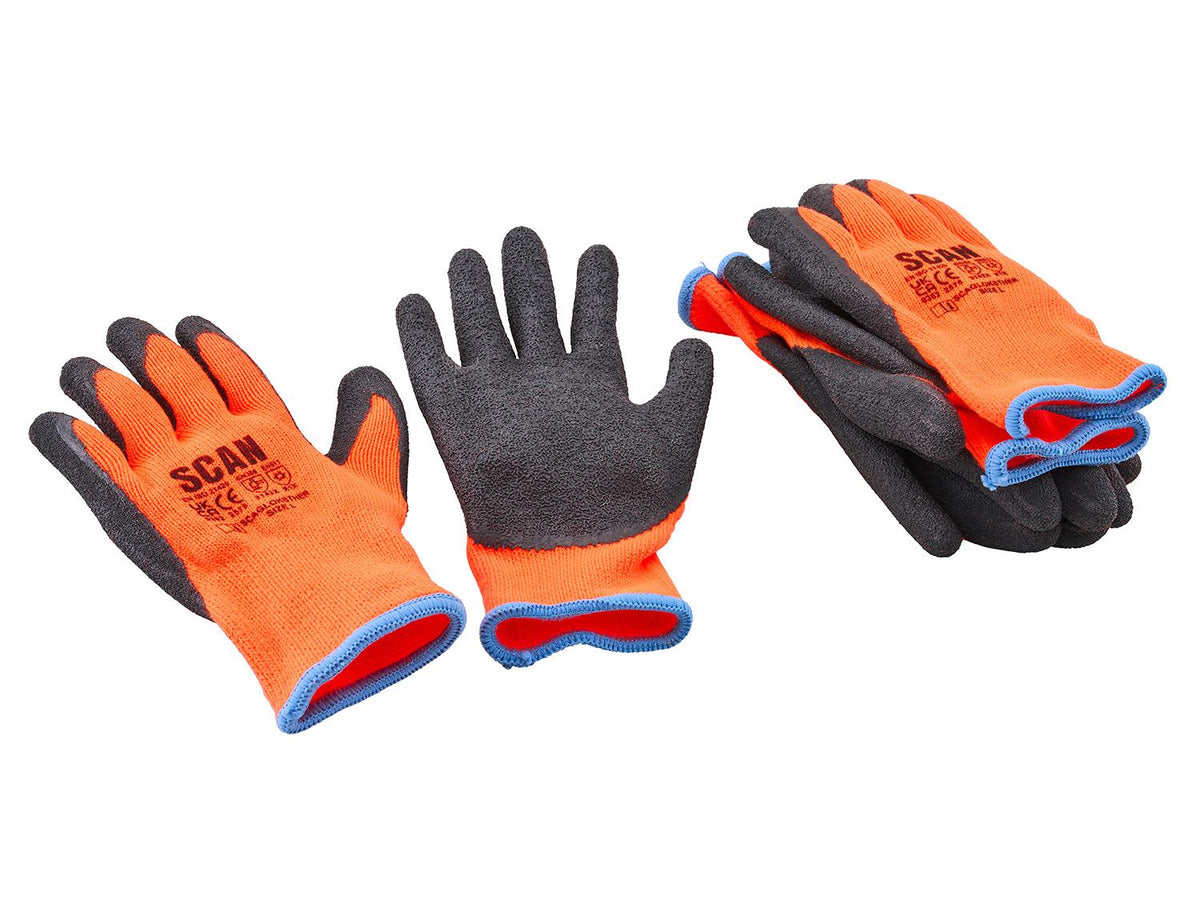 Scan Thermal Latex Dipped Gloves 3 Pairs Professional Trade DIY Workshop Equipment