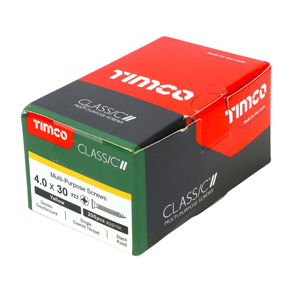 TIMCO Classic Screw PZ2 CSK ZYP 4.0 x 30 Gold Pack 200