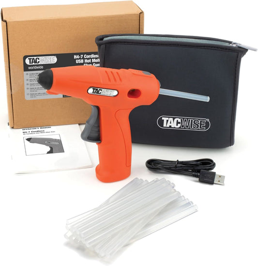 Tacwise 1559 H4-7 Cordless Hot Melt Glue Gun - with USB charging cable,neoprene storage bag & glue (30pcs) – Professional Trade Stapling & Fixing Tool