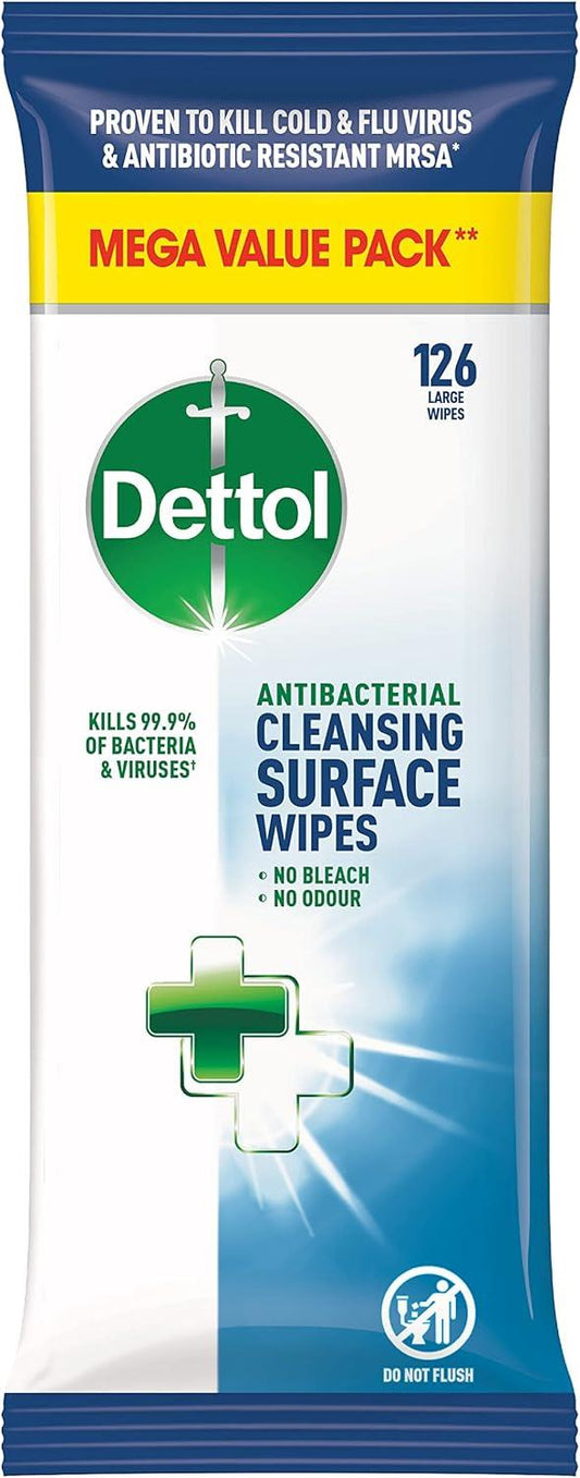 Dettol Antibacterial Disinfectant Surface Cleaning Wipes, 126