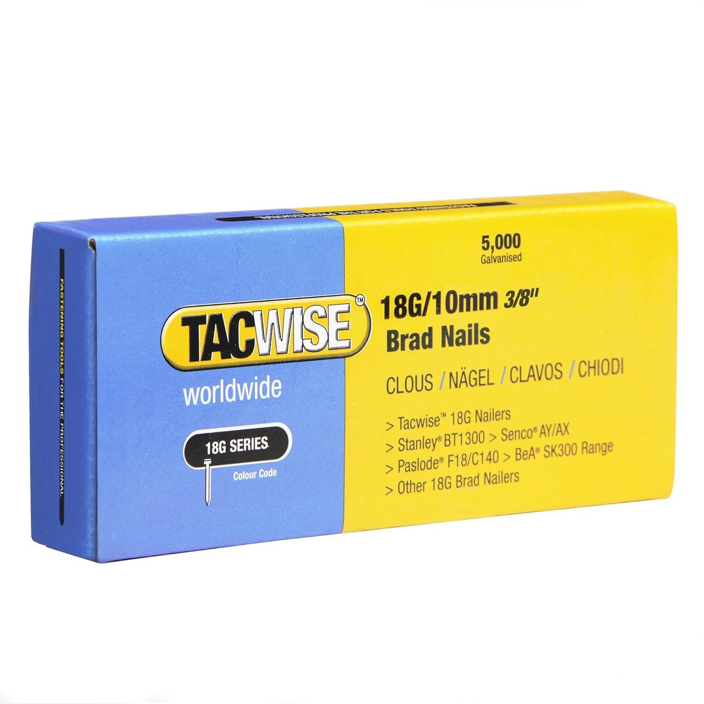 Tacwise 0392 Type 18G 10 mm Brad Nails Galvanised Pack of 5000 for Nail Staple Guns Trade Fixing