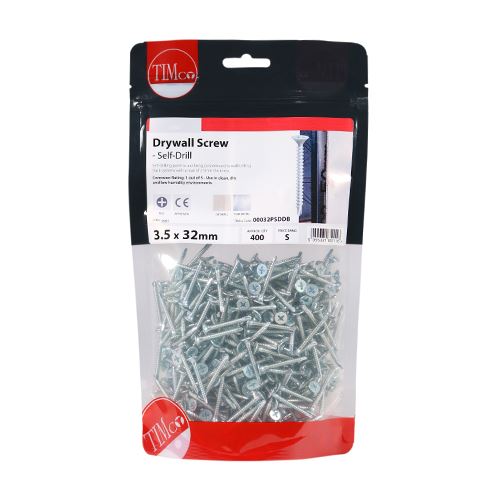 TIMCO S/Drill Drywall Screw PH2 -BZP 3.5 x 32 Silver Pack 400