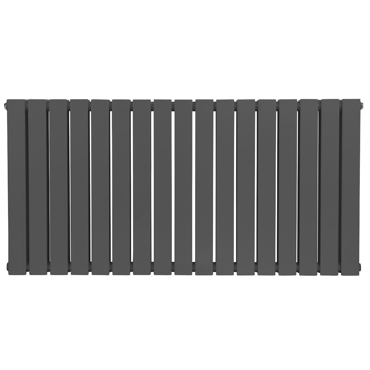 Baridi DH342 Horizontal Radiator Contemporary Double Flat Panel Design 600 x 1190mm - Anthracite | Steel | Horizontal flat panel design delivers a BTU