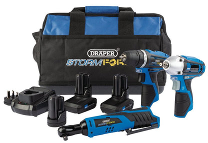 93521 Draper 12V Drill Drive and Ratchet Interchange Kit, 2 x 4.0Ah Li-ion Battery, 1 Power Tool Kits Professional Trade DIY Workshop Garage Use