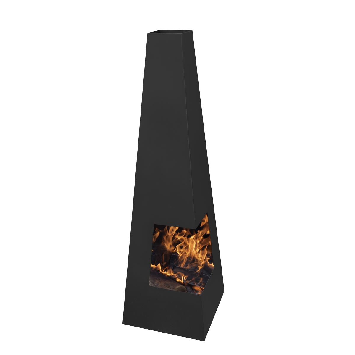 Dellonda DG105 Chiminea, Wood Burner, Heater for Outdoors W45cm x H150cm - Black Steel | Stylish chiminea is perfect for relaxing outdoors with family