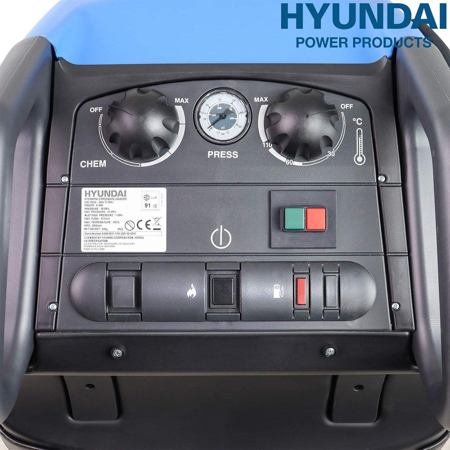 Hyundai 6.3kW Hot Pressure Washer 140°C Industrial Power Washer 3050 PSI