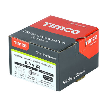 TIMCO Stitch Screw HEX W16 No1 BIMET 6.3 x 22 Pack 100