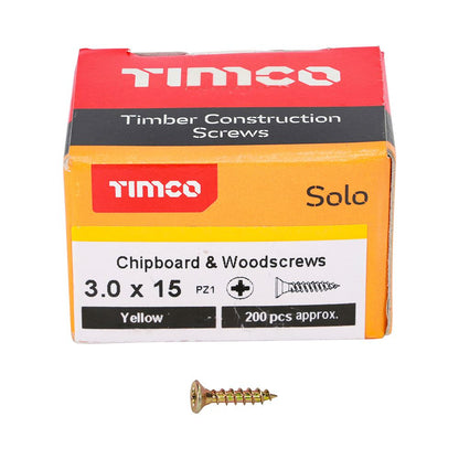 TIMCO Solo Woodscrew PZ1 CSK ZYP 3.0 x 15 Gold Pack 200