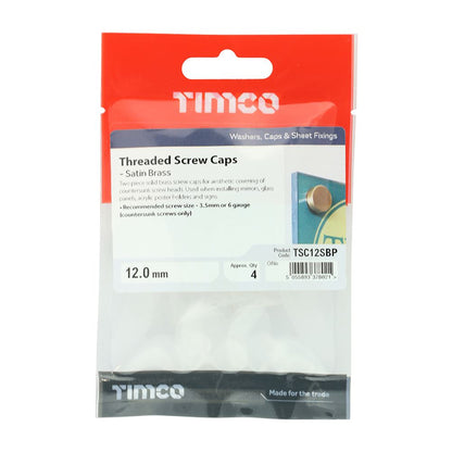 TIMCO Brass Screw Cap - Sat Brass 12mm Pack 4