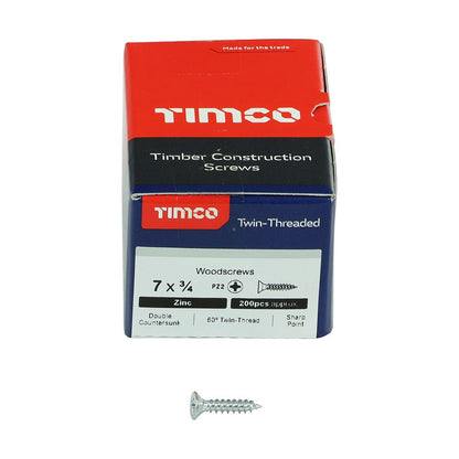 TIMCO Twin Woodscrew PZ2 CSK Zinc 7 x 3/4 Silver Pack 200