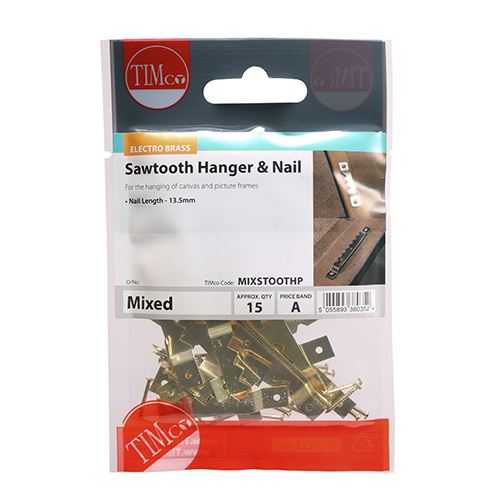 TIMCO Mix Sawtooth & Nails - E/Brass 41mm & 63mm Pack 15