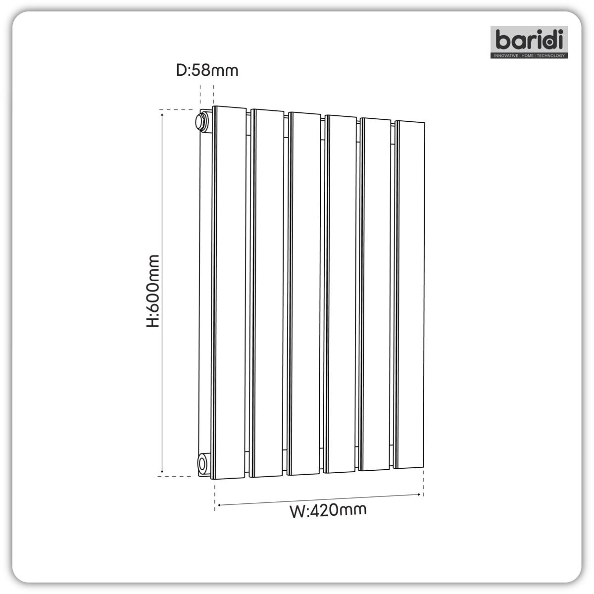 Baridi DH338 Horizontal Radiator Contemporary Double Flat Panel Design 420 x 600mm - Anthracite | Steel | Horizontal flat panel design delivers a BTU