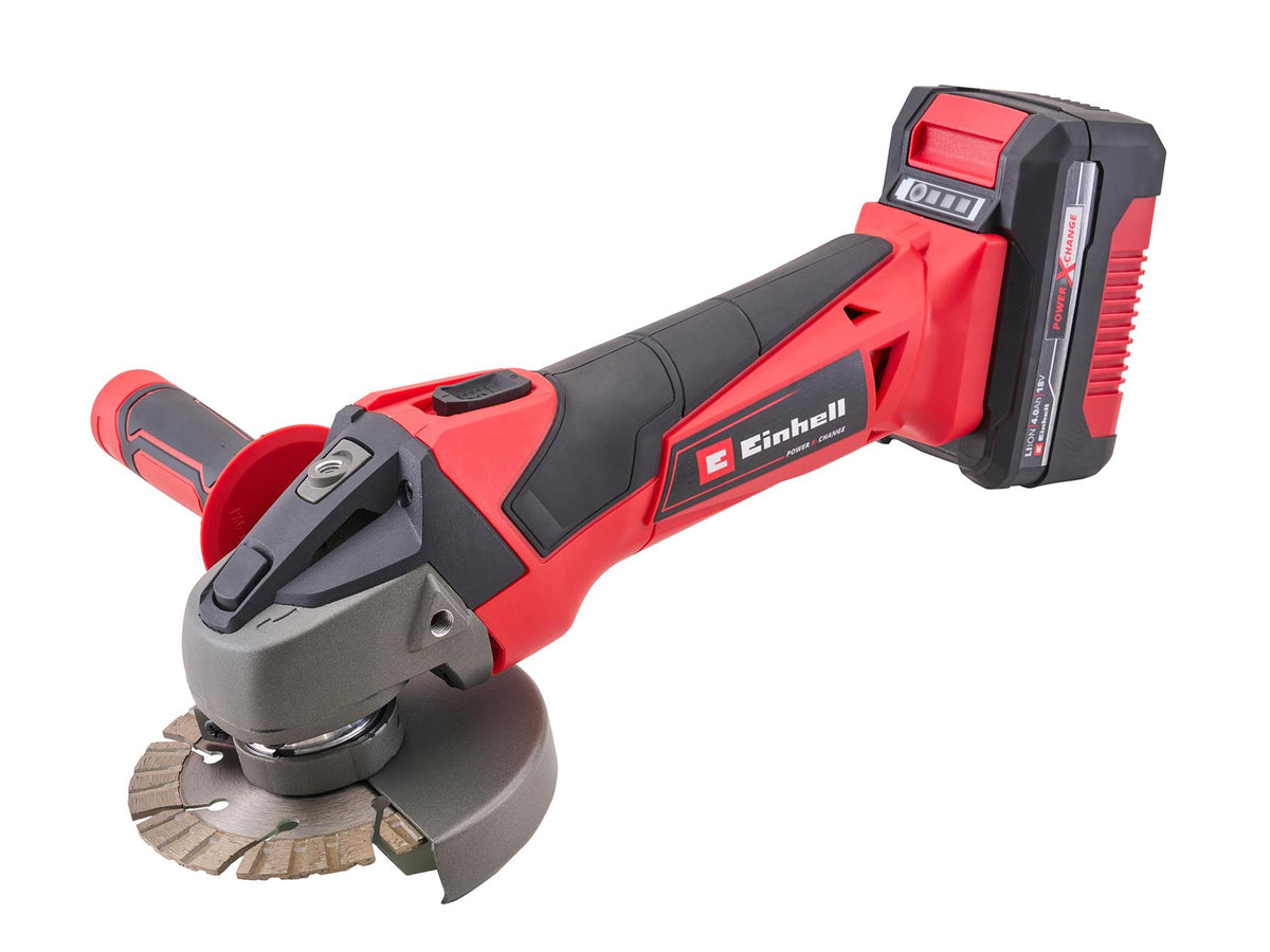 Einhell TC-AG 18/115 18V Angle Grinder 115mm with 4Ah Battery & Charger Professional Trade DIY Workshop Equipment