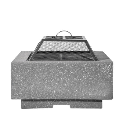 Dellonda DG193 Square MgO Fire Pit with BBQ Grill, Safety Mesh Screen - Dark Grey | Magnesium Oxide | The fire pit is made from MgO (Magnesium Oxide)