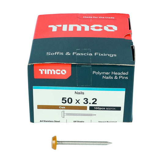 TIMCO Polymer Headed Nail OAK 50mm Pack 100