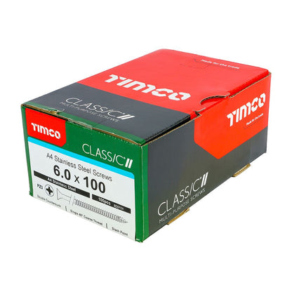 TIMCO Classic Screw PZ3 CSK A4 SS 6.0 x 100 Pack 100