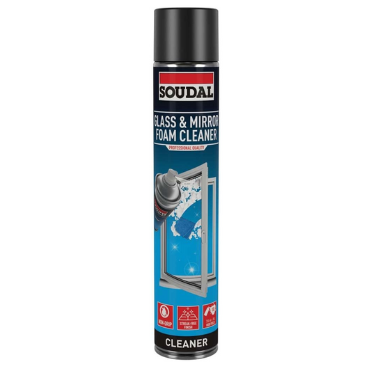 Soudal Glass & Mirror Cleaner 750ml Aerosol Foam Spray – Streak-Free Professional Glass, Mirror & Window Cleaning Shine