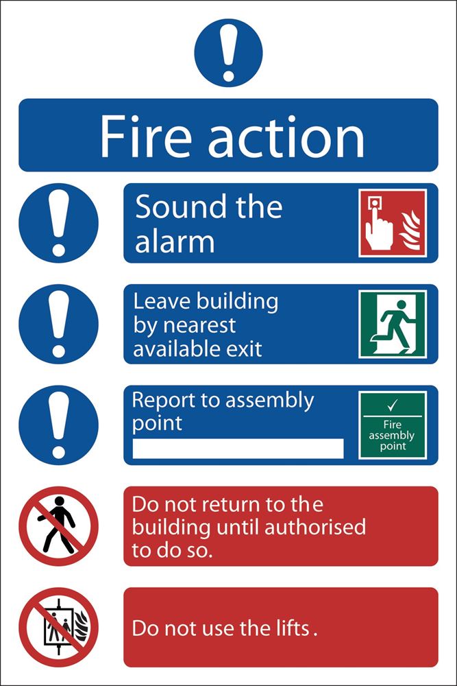 72156 Draper Fire Action Procedure Mandatory Sign, 200 x 300mm, Design 2 SS11 Mandatory Warning Signs Professional Trade DIY Workshop Garage Use