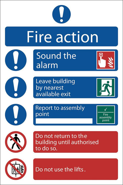 72156 Draper Fire Action Procedure Mandatory Sign, 200 x 300mm, Design 2 SS11 Mandatory Warning Signs Professional Trade DIY Workshop Garage Use