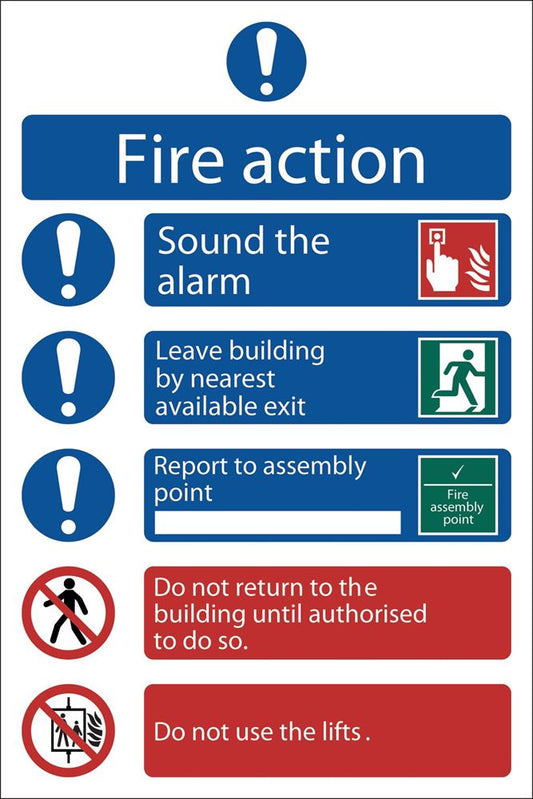 72156 Draper Fire Action Procedure Mandatory Sign, 200 x 300mm, Design 2 SS11 Mandatory Warning Signs Professional Trade DIY Workshop Garage Use