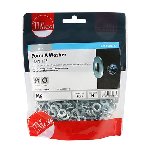 TIMCO Form A Washer DIN 125A - BZP M6 Silver Pack 500