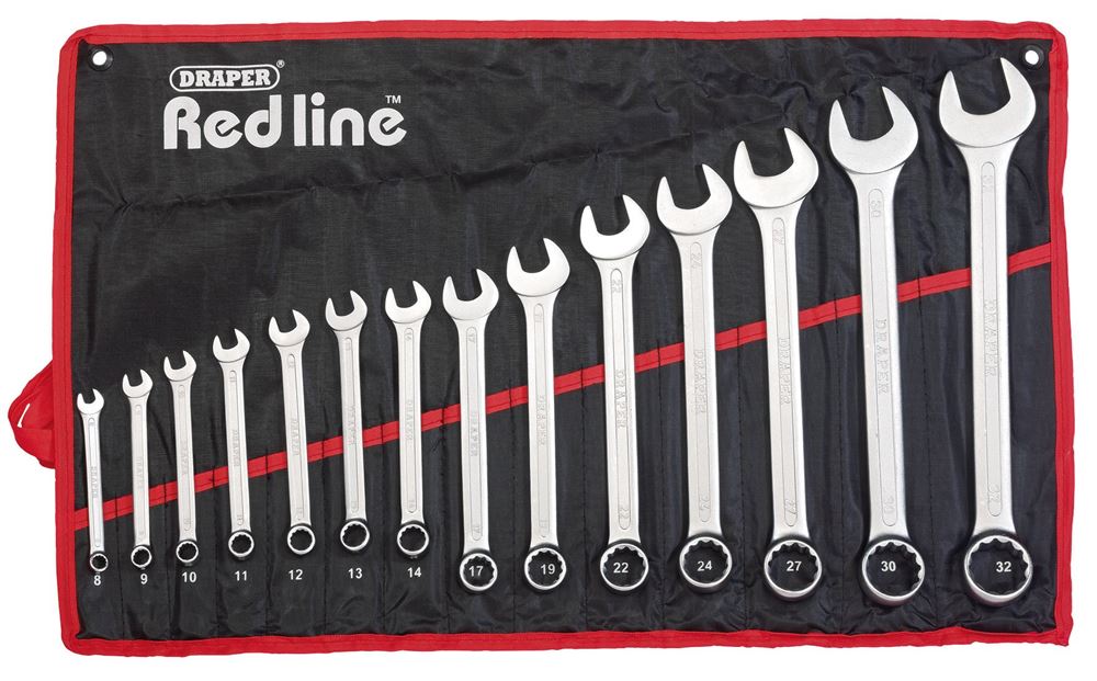 80931 Draper Redline Redline Metric Combination Spanner Set (14 Piece) RL-SS14/B Socket Set Metric Spanners Professional Trade DIY Workshop Garage U