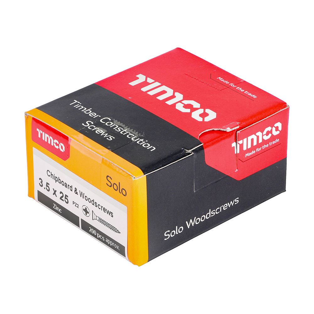 TIMCO Solo Woodscrew PZ2 CSK Zinc 3.5 x 25 Silver Pack 200