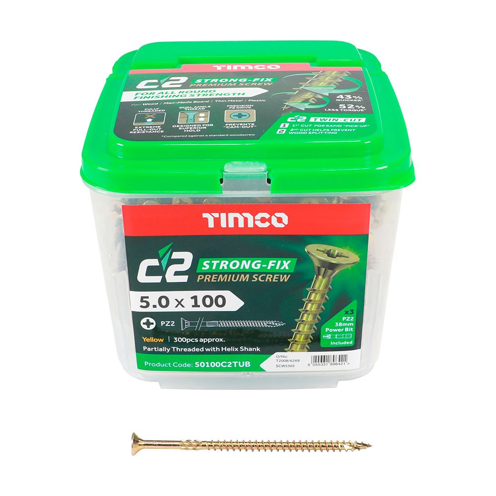 TIMCO C2 Strong-Fix PZ2 CSK ZYP 5.0 x 100 Gold Pack 300