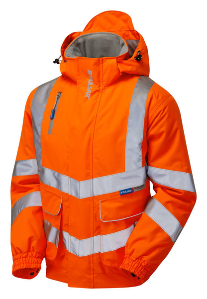 Pulsar PR496 Hi Vis Orange Padded Bomber Jacket RIS-3279-TOM Rail Workwear Waterproof