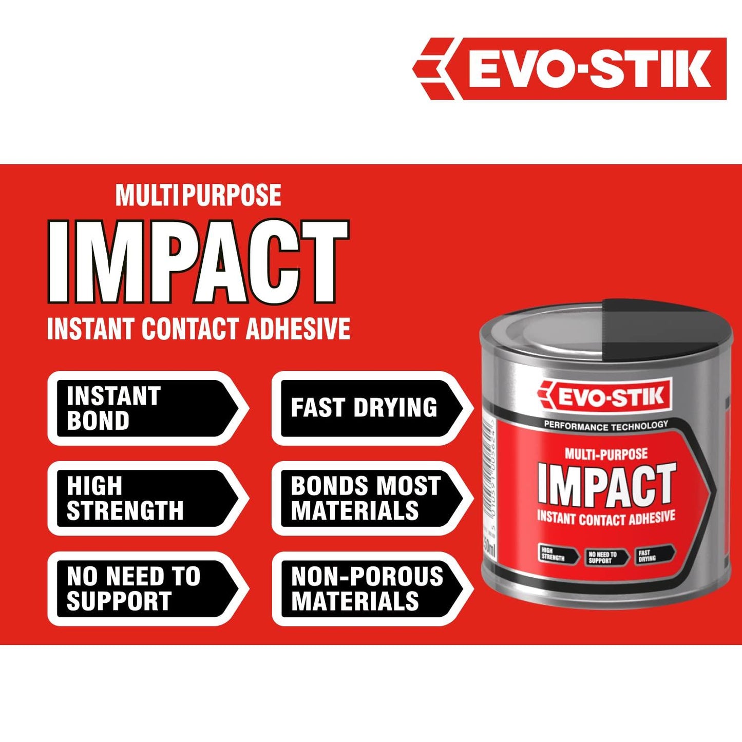 EVO-STIK Impact Adhesive, Multipurpose, High-Strength Adhesive, Bonds Instantly on Contact, Fast Drying