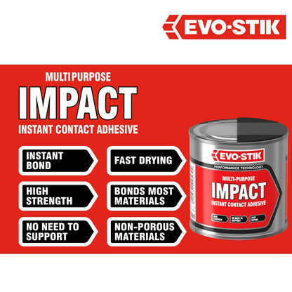EVO-STIK Impact Adhesive, Multipurpose, High-Strength Adhesive, Bonds Instantly on Contact, Fast Drying