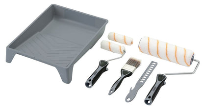 Draper PAINT-SET-1 Medium Pile Polyester Paint Roller and Brush Set with Soft Grip (8 Piece)