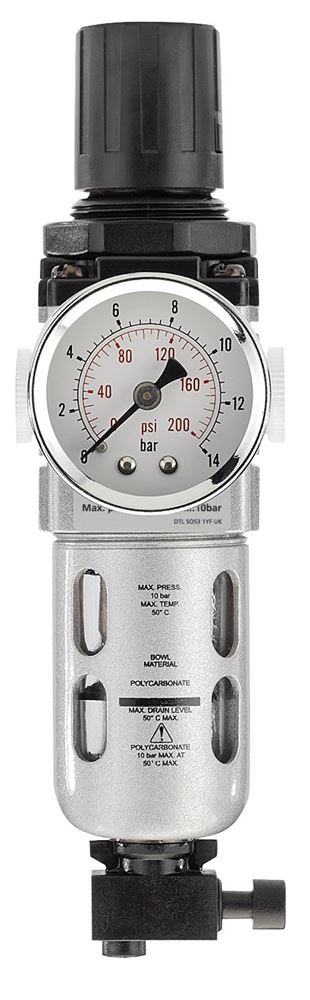 24332 Draper 1/4 BSP Combined Filter/Regulator Unit ALFR1 Air Filters, Regulators and Lubricators Professional Trade DIY Workshop Garage Use