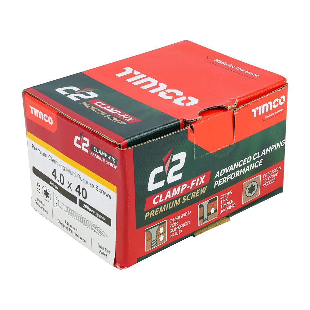 TIMCO C2 Clamp-Fix TX20 CSK ZYP 4.0 x 40 Gold Pack 200