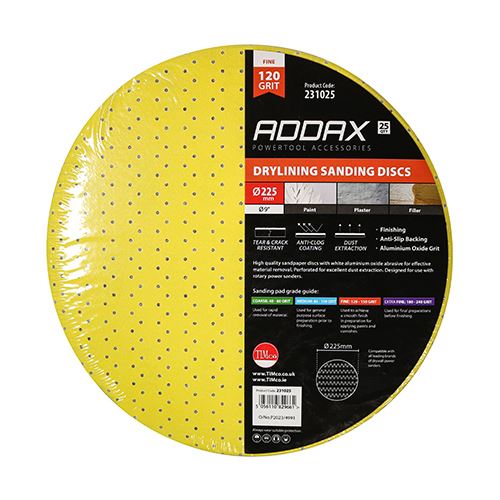 TIMCO Drylining Sanding Discs P120 225mm Yellow Pack 25