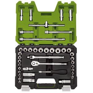 04464 Draper Expert Expert MM/AF Combined Socket Set, 3/8 Sq. Dr., Green (41 Piece) Polished Chrome Socket Sets Professional Trade DIY Workshop Gara